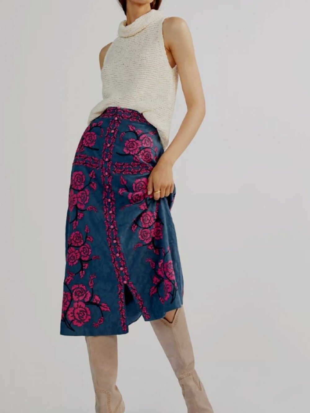 Anthropologie Embroidered Cotton Midi Skirt - Picture 11 of 12